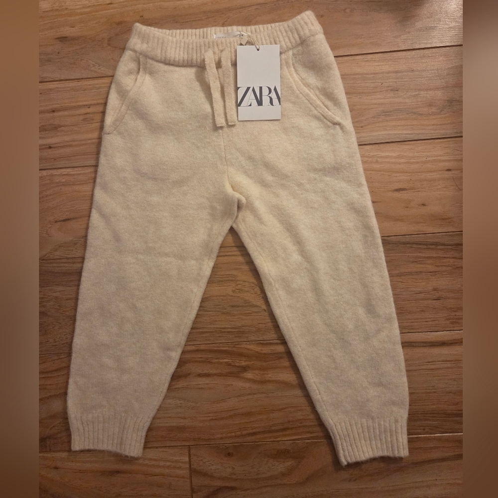 Zara Girls Soft Cozy Jogger Pants in Cream 3-4 Yrs NWT